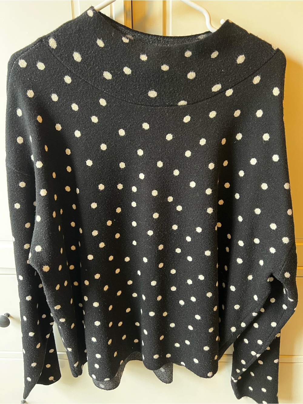 Maeve Black Sweater with Cream Polka Dots - Cowl Neck
